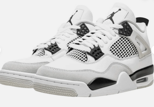Air Jordan 4 Retro Military Black – pair three-quarter front view showing black mesh netting and Jumpman tongue