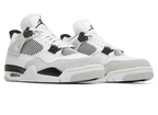 Air Jordan 4 Retro Military Black – pair three-quarter side view showing grey suede overlays and black outsole