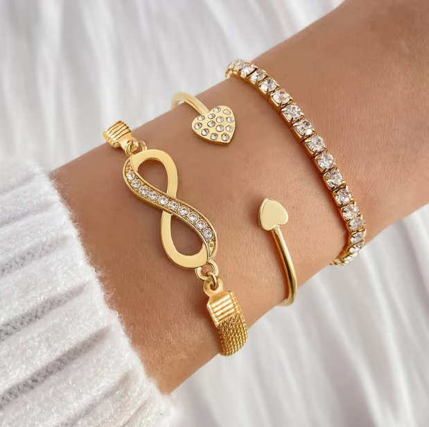 Lumière Trio Bracelet Set flat lay with dimensions