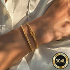 Tresse Dorée Duo Bracelet Set – styled on wrist with white linen background