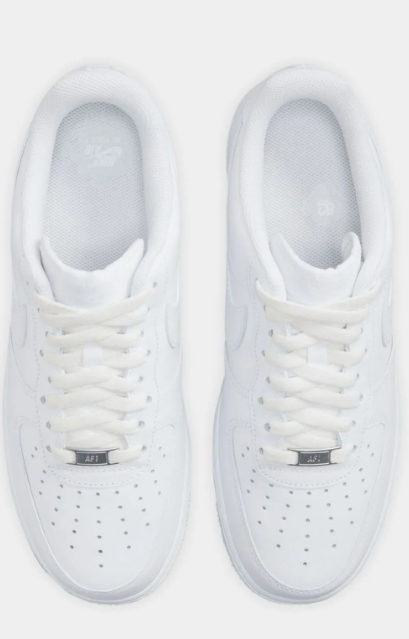 Nike Air Force 1 '07 Triple White – top down view showing laces and AF1 dubrae