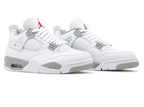 Air Jordan 4 Retro White Oreo – pair three-quarter front view showing mesh netting and Jumpman tongue