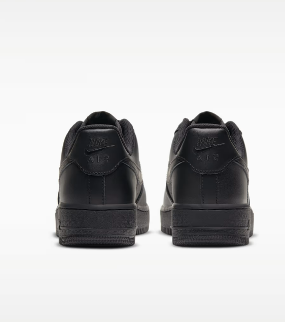 Nike Air Force 1 '07 Black Sneaker – rear heel pair view showing AIR lettering